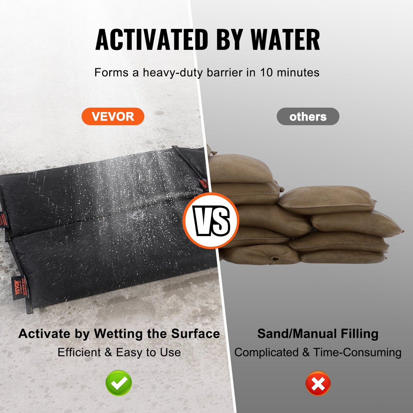 Flood Barriers, Water Flood Dam Bags 6 Pack, Water Barriers for Flooding, Water Activated Flood Barriers for Home, Doorway, Driveway(2FT x 1in)