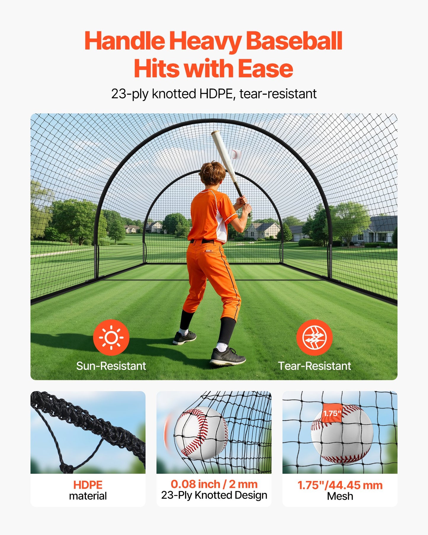 Baseball Batting Cage, 19.9 x 12.0 x 8.2 FT Freestanding Portable Batting Cage, Hitting Cages with 30-Ply Knotted HDPE & Pitching Machine Opening, Battings Cages Netting for Indoor Outdoor