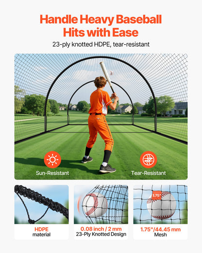 Baseball Batting Cage, 19.9 x 12.0 x 8.2 FT Freestanding Portable Batting Cage, Hitting Cages with 30-Ply Knotted HDPE & Pitching Machine Opening, Battings Cages Netting for Indoor Outdoor