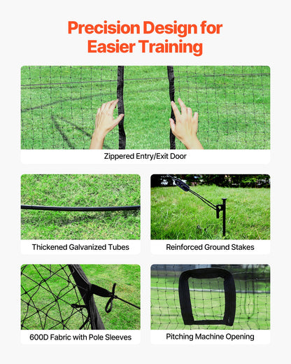 Baseball Batting Cage, 19.9 x 12.0 x 8.2 FT Freestanding Portable Batting Cage, Hitting Cages with 30-Ply Knotted HDPE & Pitching Machine Opening, Battings Cages Netting for Indoor Outdoor