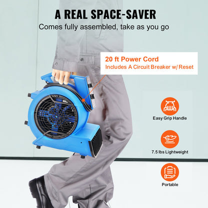 Bodenventilator, 1250 U/min, 2600 CFM, Luftbeweger mit 4 Blaswinkeln, 3 Geschwindigkeiten