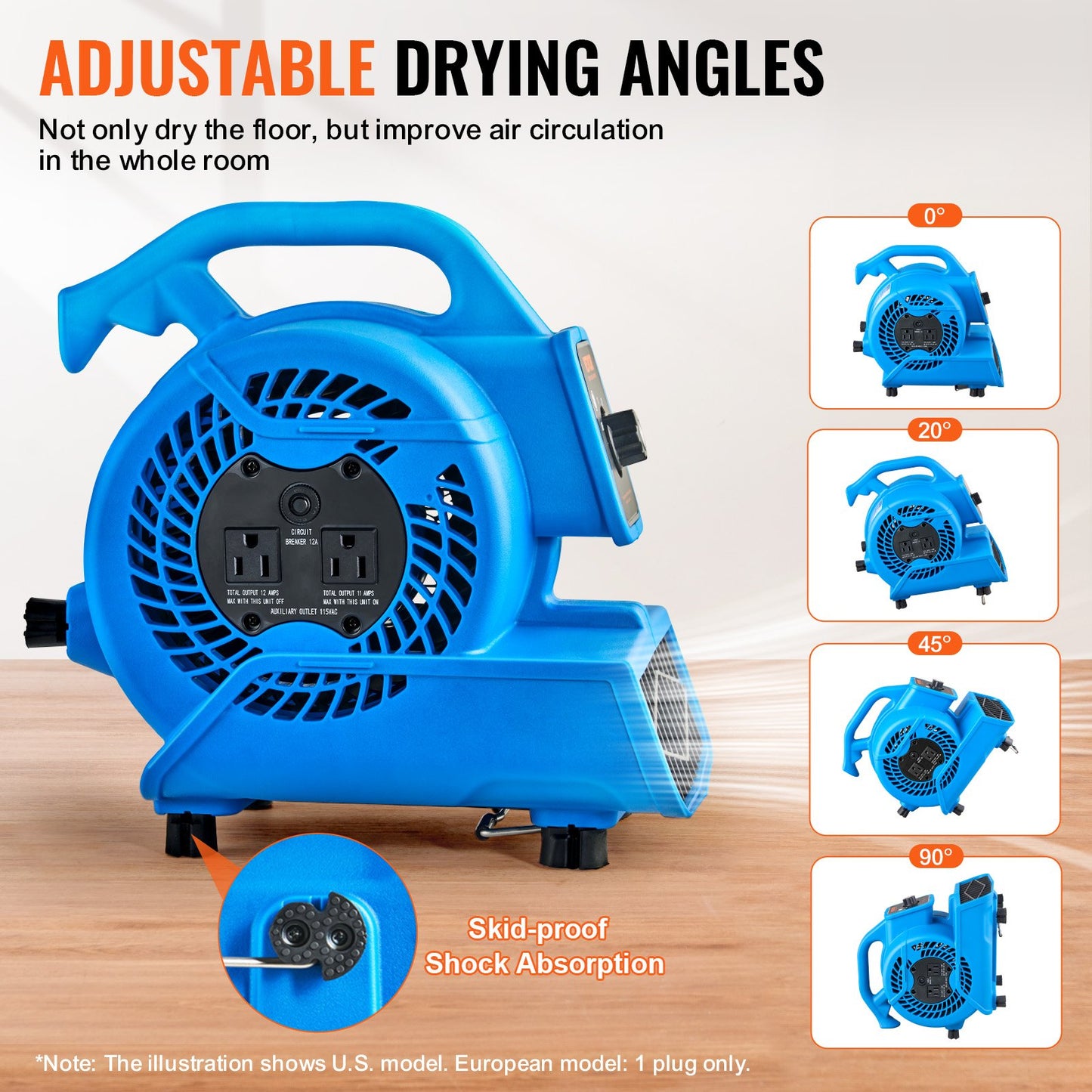 Floor Blower 1360 RPM 600 CFM Air Mover with 4 Blowing Angles 3-Speeds