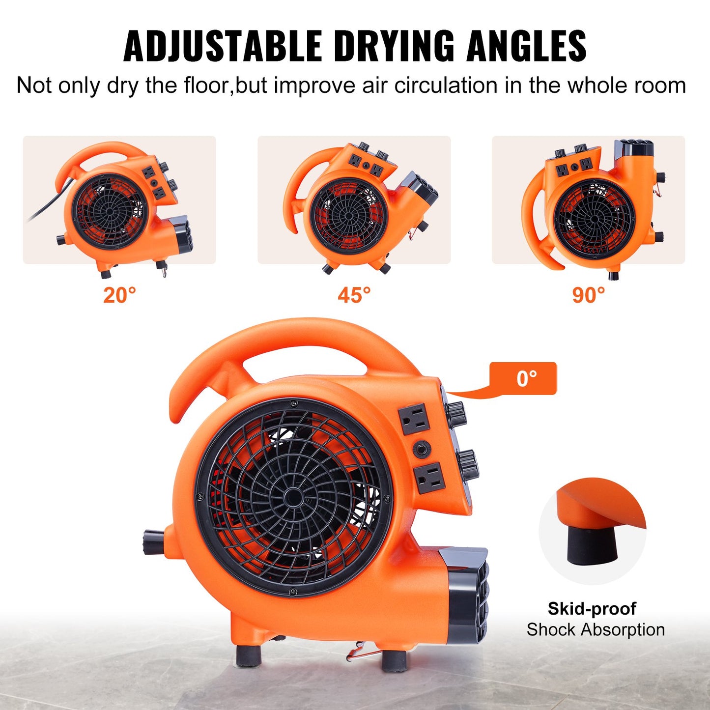 Floor Blower, 1/4 HP, 1000 CFM Air Mover for Drying and Cooling, Portable Carpet Dryer Fan with 4 Blowing Angles and Time Function, for Janitorial, Home, Commercial, Industrail Use, ETL Listed