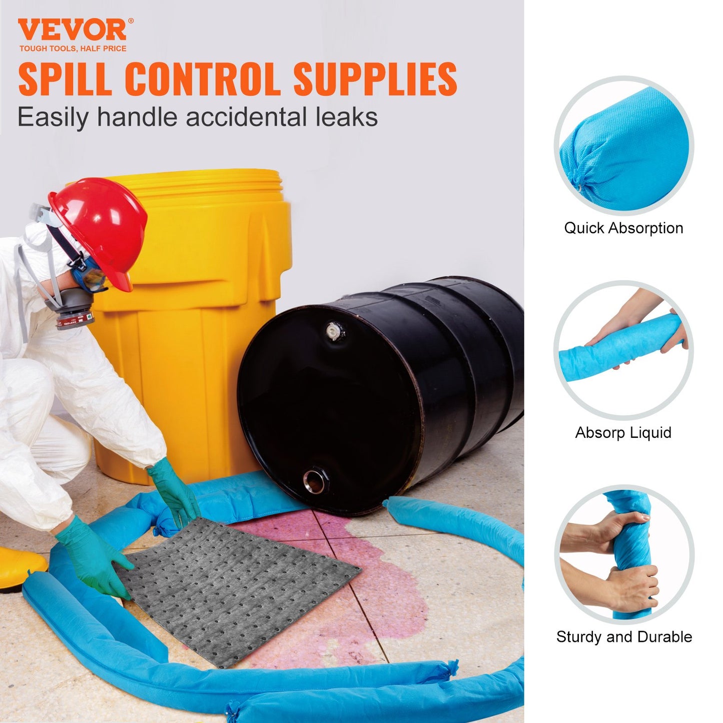 Universal Absorberande Strumpa Vattenabsorberande Snake 20 Gal 12 st 76 x 1200 mm