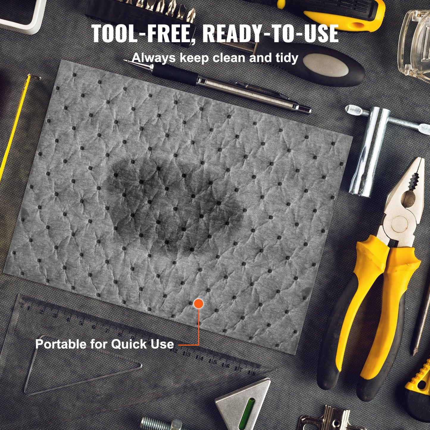 Spillabsorberande dynor, universell absorberande matta Absorberar upp 45,4 L, 330 x 250 mm Polypropenabsorberande dyna för olja, vatten och andra vätskor, 100 st.