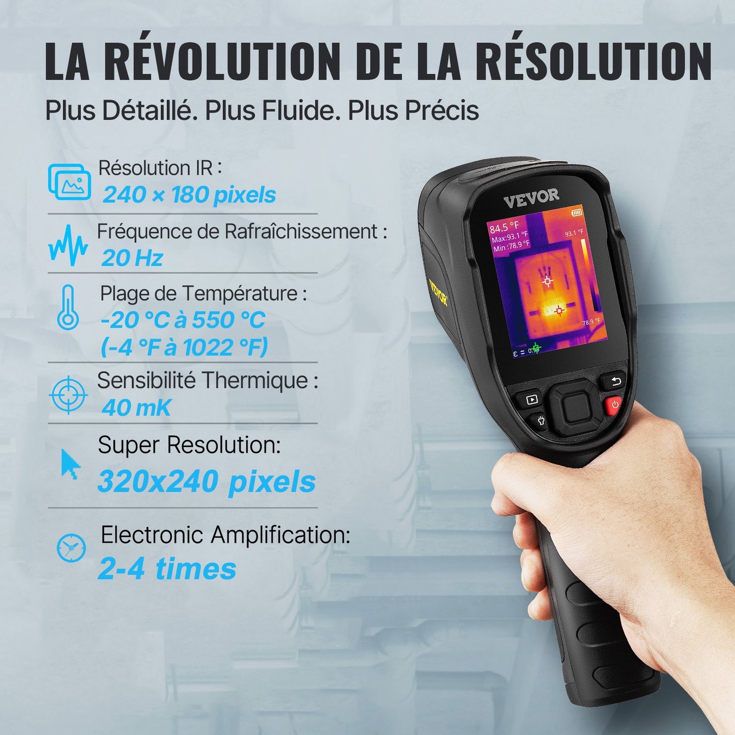 Thermal Imaging Camera, 320 x 240 Pixels Super Resolution, 25Hz Refresh Rate Infrared Camera with -4 to 752°F Temperature Range, 32G Built-in SD Card, and Rechargeable Li-ion Battery