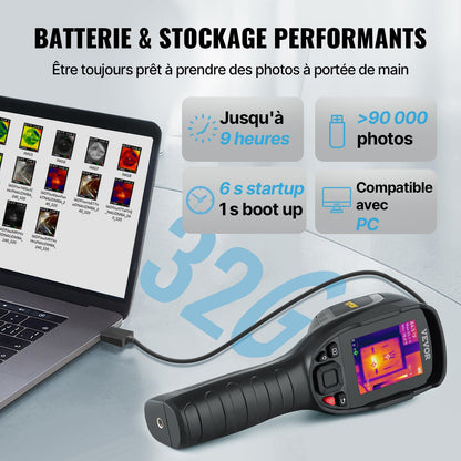 Thermal Imaging Camera, 320 x 240 Pixels Super Resolution, 25Hz Refresh Rate Infrared Camera with -4 to 752°F Temperature Range, 32G Built-in SD Card, and Rechargeable Li-ion Battery