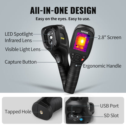 Thermal Imaging Camera, 320 x 240 Pixels Super Resolution with 2MP Visual Camera, 25Hz Refresh Rate Infrared Camera with -4℉~1022℉ Temp, 64G SD Card and Rechargeable Li-ion Battery