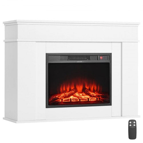 43 inch Freestanding Fireplaces, 1500W 5120BTU Fake Electric Fireplace Stove Heater with Mantel, Overheating Protection, Adjustable Flames,Timer, Remote, for Living Room,Bedroom,White