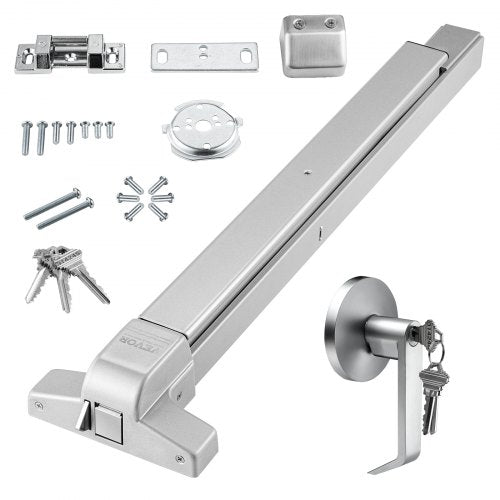 Door Push Bar Panic Exit Device, 31” Stainless Steel Commercial Emergency Exit Door Push Bar with Exterior Lever and 3 Keys, Emergency Exit Door Hardware for 30"-36" Metal Wood Door