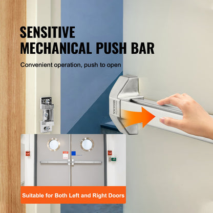 Door Push Bar Panic Exit Device, 31” Stainless Steel Commercial Emergency Exit Door Push Bar with Exterior Lever and 3 Keys, Emergency Exit Door Hardware for 30"-36" Metal Wood Door