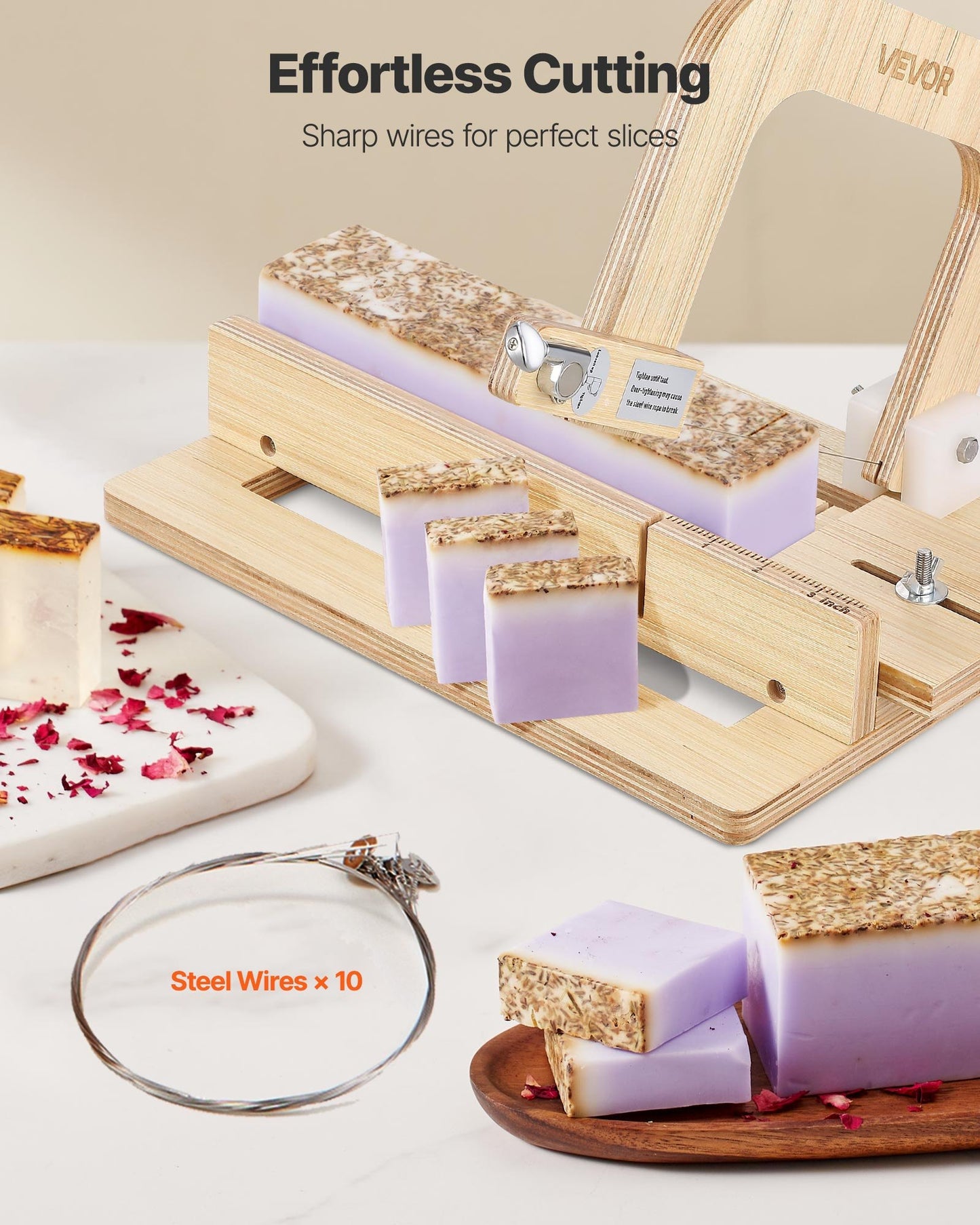 Soap Cutter, 0-2 inch Adjustable Thickness, Wood Soap Slicer with Stainless Steel Adjustable Wire Tension, with Extra Wires, Multi Handmade Cutter for Candles, DIY Making Cutting Tool
