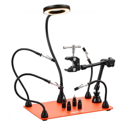 Magnetic Helping Hands Soldering Station, Third Hand Soldering Tool with 3X LED Magnifying Lamp, 4 PCB Holders & 360 Hot Air Gun Holder, Heavy-Duty Base Station for Electronic Repair Craft Hobby