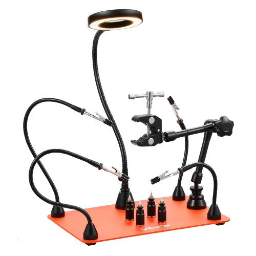Magnetic Helping Hands Soldering Station, Third Hand Soldering Tool with 3X LED Magnifying Lamp, 4 PCB Holders & 360 Hot Air Gun Holder, Heavy-Duty Base Station for Electronic Repair Craft Hobby