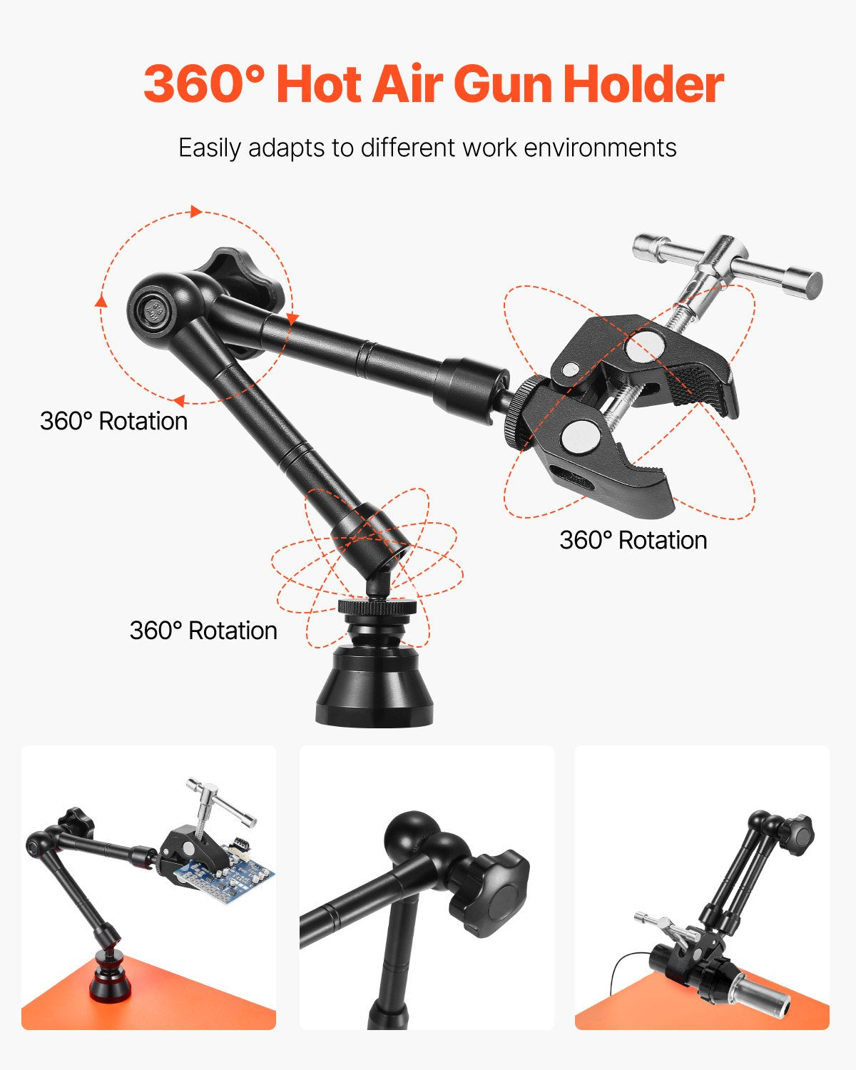 Magnetic Helping Hands Soldering Station, Third Hand Soldering Tool with 3X LED Magnifying Lamp, 4 PCB Holders & 360 Hot Air Gun Holder, Heavy-Duty Base Station for Electronic Repair Craft Hobby