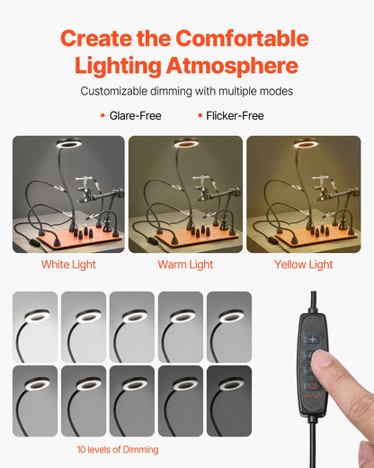Magnetic Helping Hands Soldering Station, Third Hand Soldering Tool with 3X LED Magnifying Lamp, 4 PCB Holders & 360 Hot Air Gun Holder, Heavy-Duty Base Station for Electronic Repair Craft Hobby