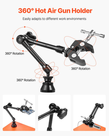 Magnetic Helping Hands Soldering Station, 4 Arms Third Hand Tool, with Vise, 3X LED Magnifying Lamp, 4 PCB Holder & 360 Hot Air Gun Holder, Soldering Helper for Electronic Repair Craft Hobby DIY