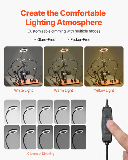Magnetic Helping Hands Soldering Station, 4 Arms Third Hand Tool, with Vise, 3X LED Magnifying Lamp, 4 PCB Holder & 360 Hot Air Gun Holder, Soldering Helper for Electronic Repair Craft Hobby DIY