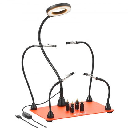 Magnetic Helping Hands Soldering Station, 4 Flexible Arms Third Hand Soldering Tool, with 3X LED Magnifying Lamp, 4 PCB Pillar Holder & Heavy-Duty Base, Electronic Repair Craft Hobby DIY