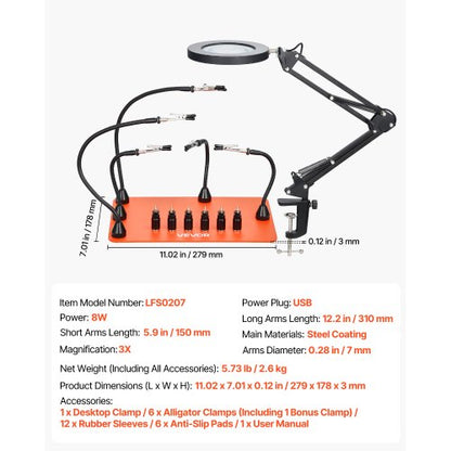 Magnetische helfende Hände Lötstation 3X LED Lupenlampe 5 Arme