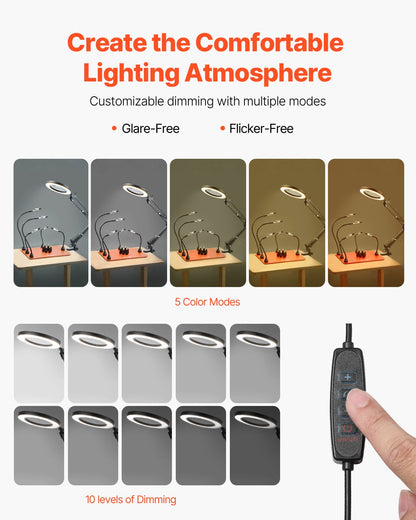 Magnetic Helping Hands Soldering Station, 2-In-1 Third Hand Soldering Tool - 3X LED Magnifying Lamp & 5 Flexible Arms, 6 PCB Holders, Heavy-Duty Base Station for Electronic Repair Craft Hobby