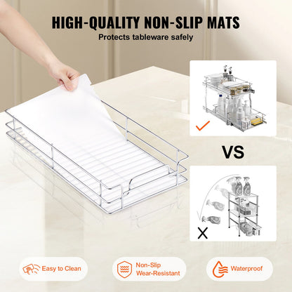 12"Wx21"Dx15"H Pull Out Cabinet Organizer, Heavy Duty Slide Out Pantry Shelves, Steel Roll Out Drawers, Sliding Drawer Storage for Home Under Sink, 13.5"Wx22"Dx18"H Install Size for Cabinet