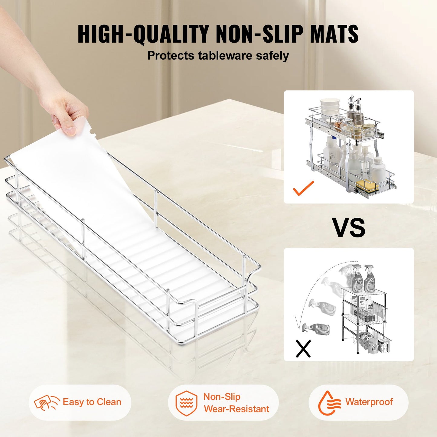 8.5"Wx21"Dx15"H Pull Out Cabinet Organizer, Heavy Duty Slide Out Pantry Shelves, Steel Roll Out Drawers, Sliding Drawer Storage for Home Under Sink, 10"Wx22"Dx18"H Install Size for Cabinet