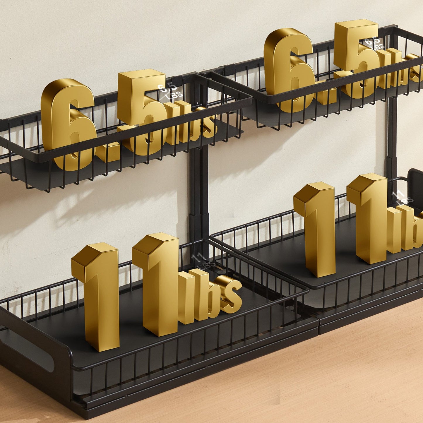 2 Tier Pull Out Cabinet Organizer(10.7"W x 14.2"D ), Under Sink Organizer and Storage, Slide Out Drawer Cabinet Organizer, Wire Basket Shelf, 25.5"Wx15.5"Dx13"H Install Size for Cabinet (2 Pack)