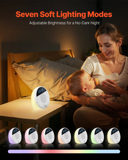 Sound Machine, 18 Soothing Sleep Sounds and 7-Color Night Light, 5-in-1 White Noise Sound Machine with Dual Alarms, Auto-Off Timer and Memory Function, for Baby, Adults, Home, Office & Travel