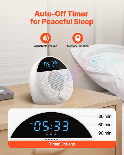Sound Machine, 18 Soothing Sleep Sounds and 7-Color Night Light, 5-in-1 White Noise Sound Machine with Dual Alarms, Auto-Off Timer and Memory Function, for Baby, Adults, Home, Office & Travel