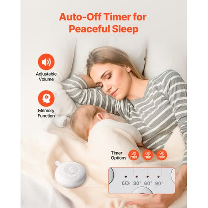 Ljudmaskin, 30 lugnande sömnljud, 3-i-1 bärbar och hängbar ljudmaskin med vitt brus med automatisk avstängningstimer, mjuk ringlampa och minnesfunktion, för baby, vuxna, hem, kontor och resor |  EU