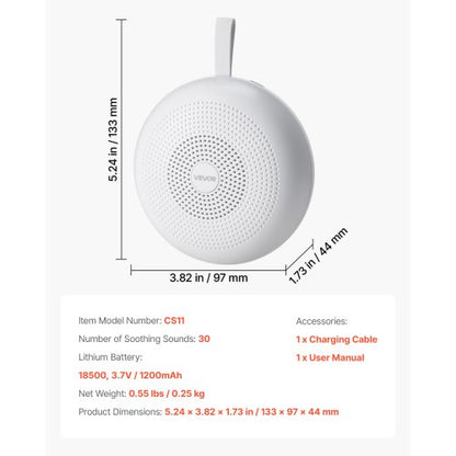 Ljudmaskin, 30 lugnande sömnljud, 3-i-1 bärbar och hängbar ljudmaskin med vitt brus med automatisk avstängningstimer, mjuk ringlampa och minnesfunktion, för baby, vuxna, hem, kontor och resor |  EU