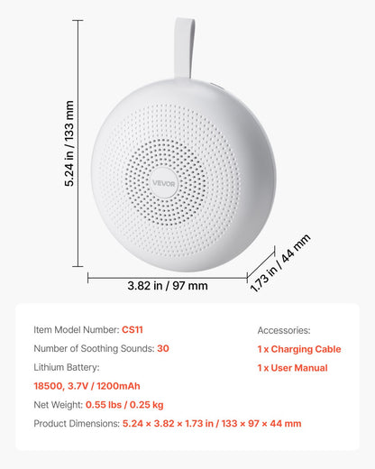 Sound Machine, 30 Soothing Sleep Sounds, 3-in-1 Portable and Hangable White Noise Sound Machine with Auto-Off Timer, Soft Ring Light and Memory Function, for Baby, Adults, Home, Office & Travel