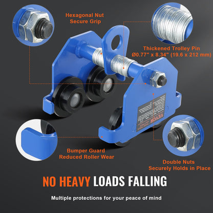 Manueller Wagen, Schubträgerwagen mit einer Tragkraft von 1100 lbs/0,5 Tonnen und Doppelrädern, einstellbar für I-Trägerflanschbreiten von 63,5–139,7 mm, Hochleistungs-Garagenlift aus legiertem Stahl für gerade gebogene I-Träger