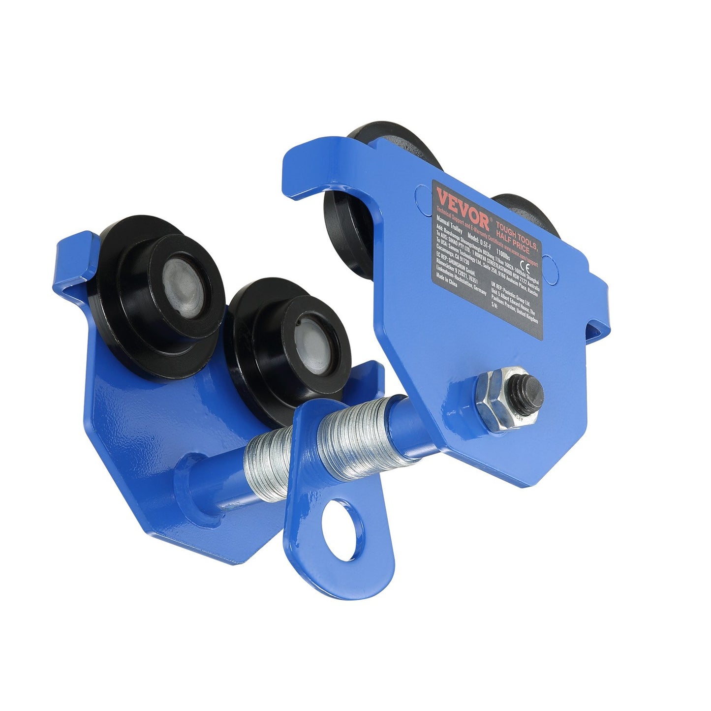 Manueller Wagen, Schubträgerwagen mit einer Tragkraft von 1100 lbs/0,5 Tonnen und Doppelrädern, einstellbar für I-Trägerflanschbreiten von 63,5–139,7 mm, Hochleistungs-Garagenlift aus legiertem Stahl für gerade gebogene I-Träger