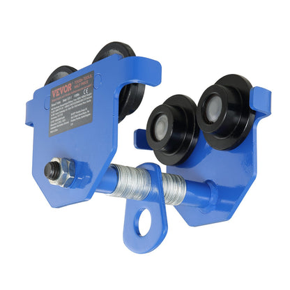 Manueller Wagen, Schubträgerwagen mit einer Tragkraft von 1100 lbs/0,5 Tonnen und Doppelrädern, einstellbar für I-Trägerflanschbreiten von 63,5–139,7 mm, Hochleistungs-Garagenlift aus legiertem Stahl für gerade gebogene I-Träger