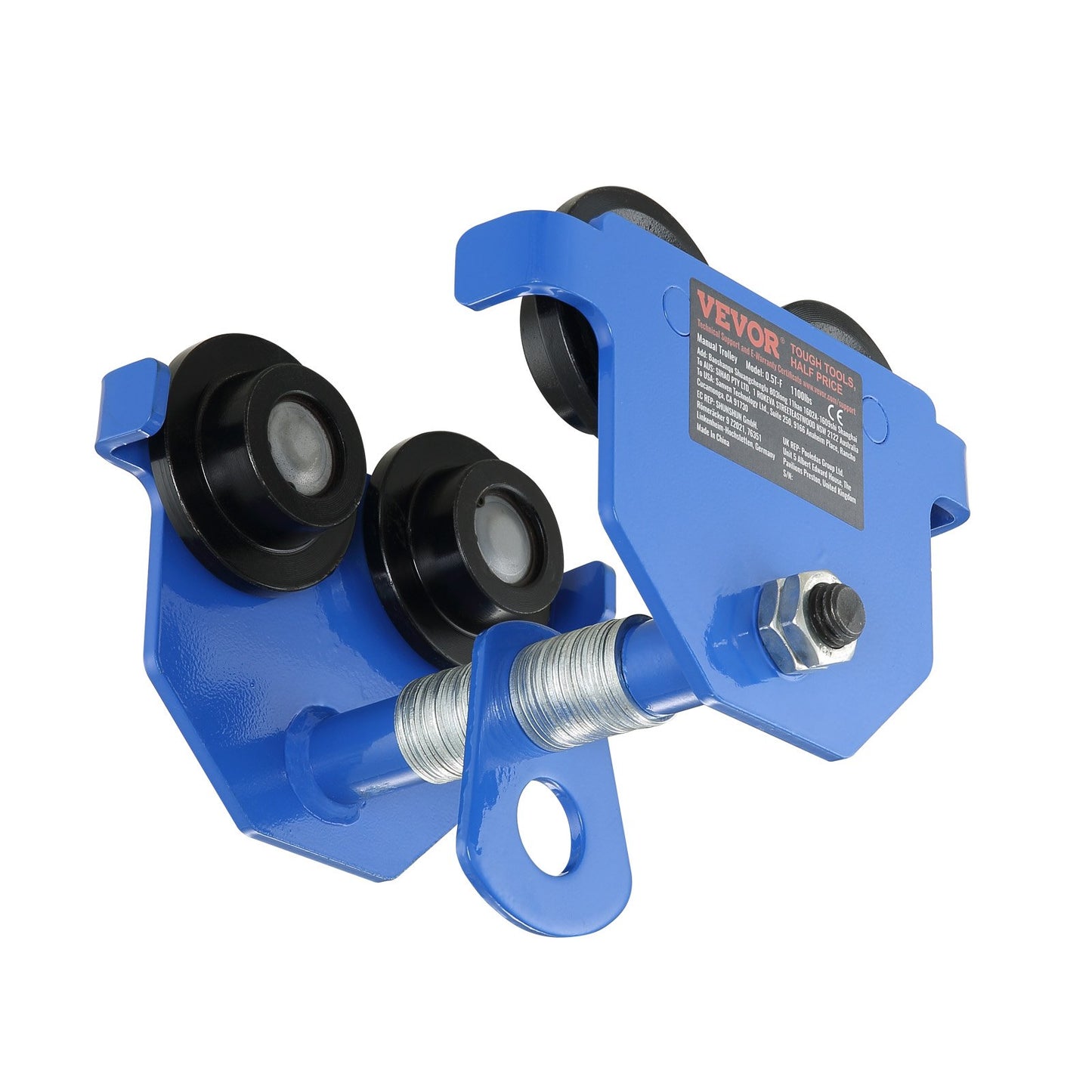 Manueller Wagen, Schubträgerwagen mit einer Tragkraft von 1100 lbs/0,5 Tonnen und Doppelrädern, einstellbar für I-Trägerflanschbreiten von 63,5–139,7 mm, Hochleistungs-Garagenlift aus legiertem Stahl für gerade gebogene I-Träger