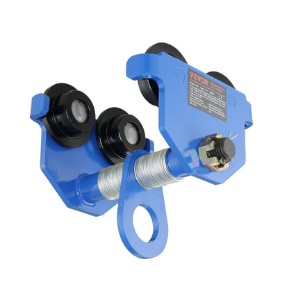 Manuelle Laufkatze, Tragkraft 2200 lbs/1 Tonne, Schubbalkenlaufkatze mit Doppelrad, einstellbar für I-Trägerflanschbreite 63,5–177,8 mm, Hochleistungs-Garagenhebebühne aus legiertem Stahl für gerade gebogene I-Träger