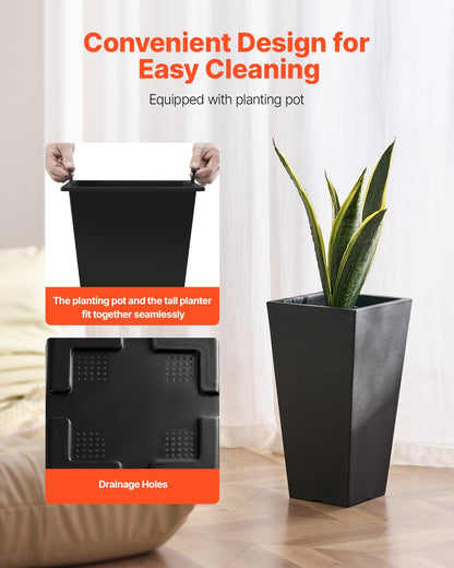 Hohes Pflanzgefäß-Set mit 2 quadratischen, konischen Pflanzgefäßen, 55,9 cm, für den Innen- und Außenbereich