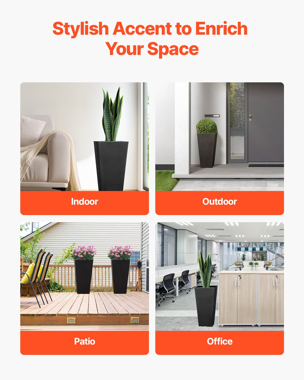 Hohes Pflanzgefäß-Set mit 2 quadratischen, konischen Pflanzgefäßen, 55,9 cm, für den Innen- und Außenbereich