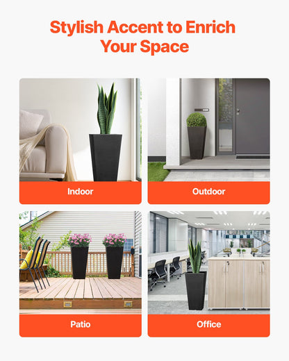 Hohes Pflanzgefäß-Set mit 2 quadratischen, konischen Pflanzgefäßen, 55,9 cm, für den Innen- und Außenbereich