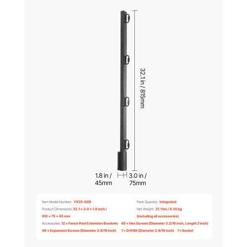 Fence Extension 12-Pack 32.1 Inch Surface Mount Fence Extension Arms | EU