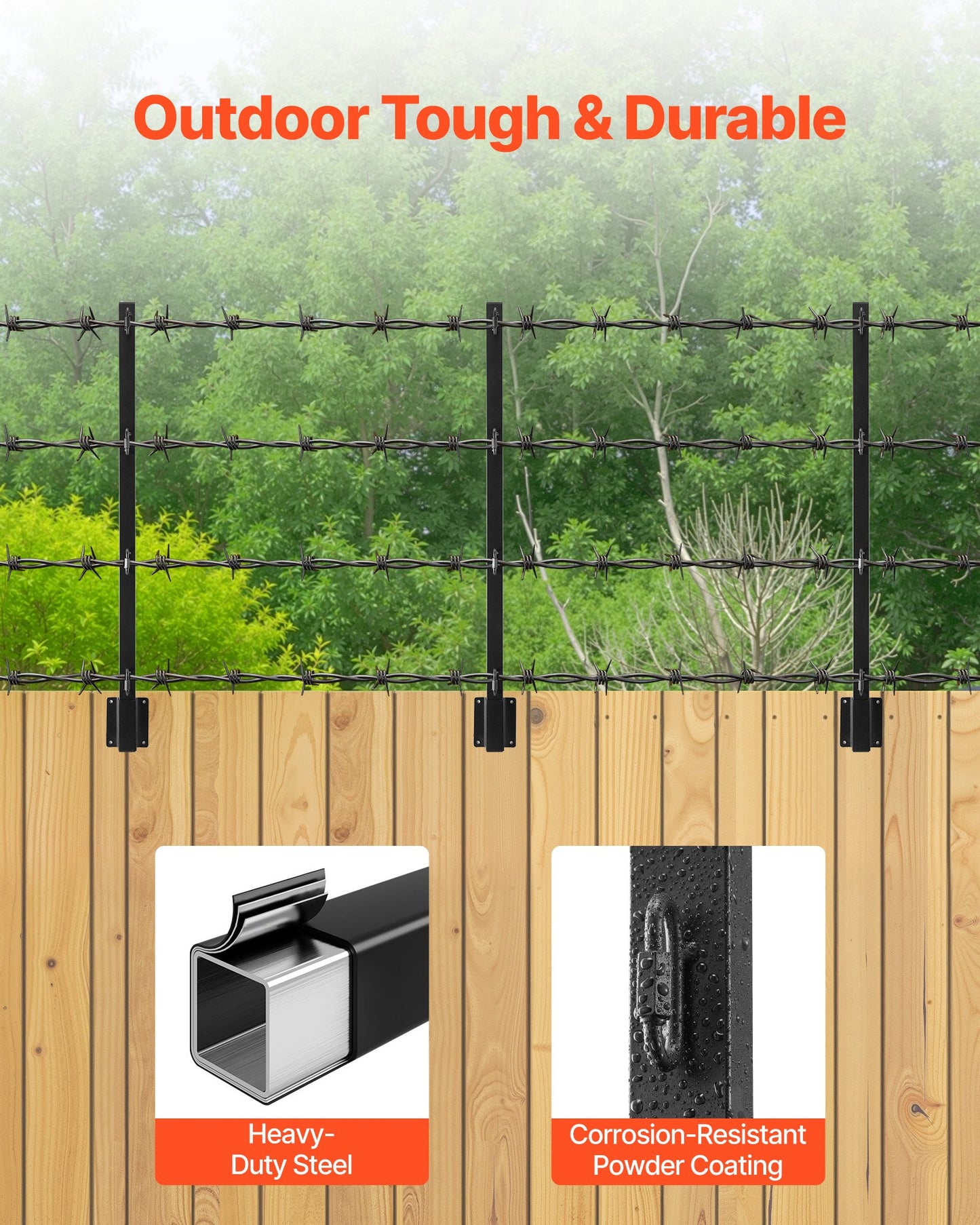 Fence Post Extender, 12 Packs 32.1 in Barbed Wire Arm, Sturdy Steel Fence Height Extender, Flat or Surface Mounted Barbed Wire Extension Arms, Protect Privacy and Prevent Pets Jumping Off
