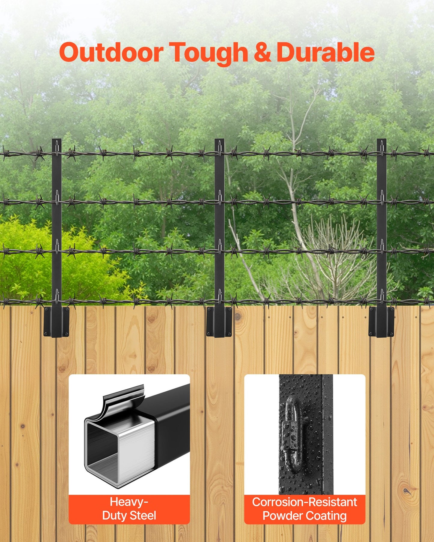 Fence Post Extender, 8 Packs 23.8 in Barbed Wire Arm, Sturdy Steel Fence Height Extender, Flat or Surface Mounted Barbed Wire Extension Arms, Protect Privacy and Prevent Pets Jumping Off