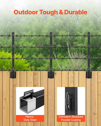 Fence Post Extender, 8 Packs 23.8 in Barbed Wire Arm, Sturdy Steel Fence Height Extender, Flat or Surface Mounted Barbed Wire Extension Arms, Protect Privacy and Prevent Pets Jumping Off
