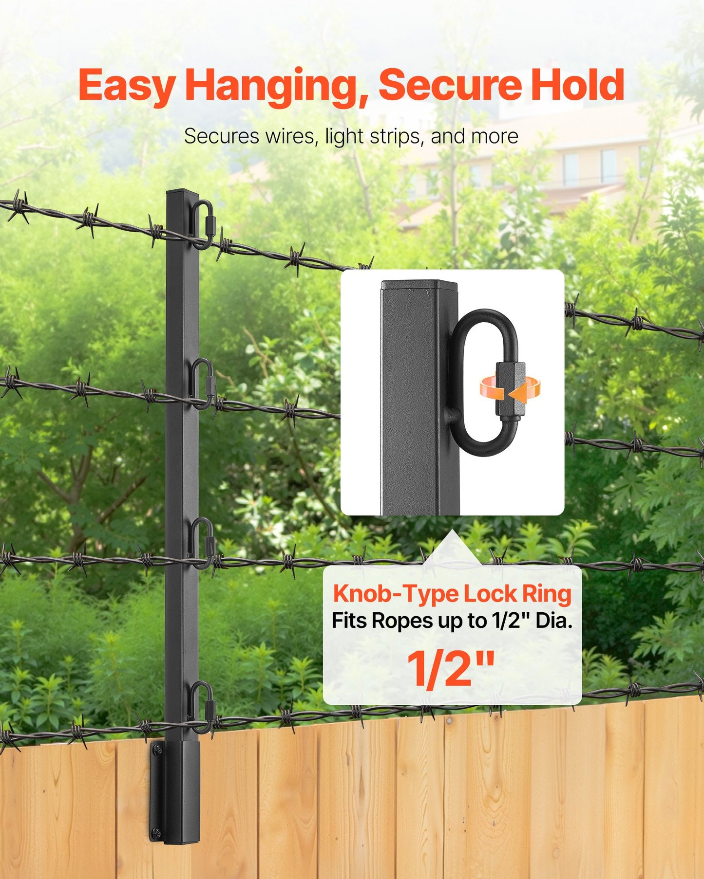 Fence Post Extender, 8 Packs 23.8 in Barbed Wire Arm, Sturdy Steel Fence Height Extender, Flat or Surface Mounted Barbed Wire Extension Arms, Protect Privacy and Prevent Pets Jumping Off
