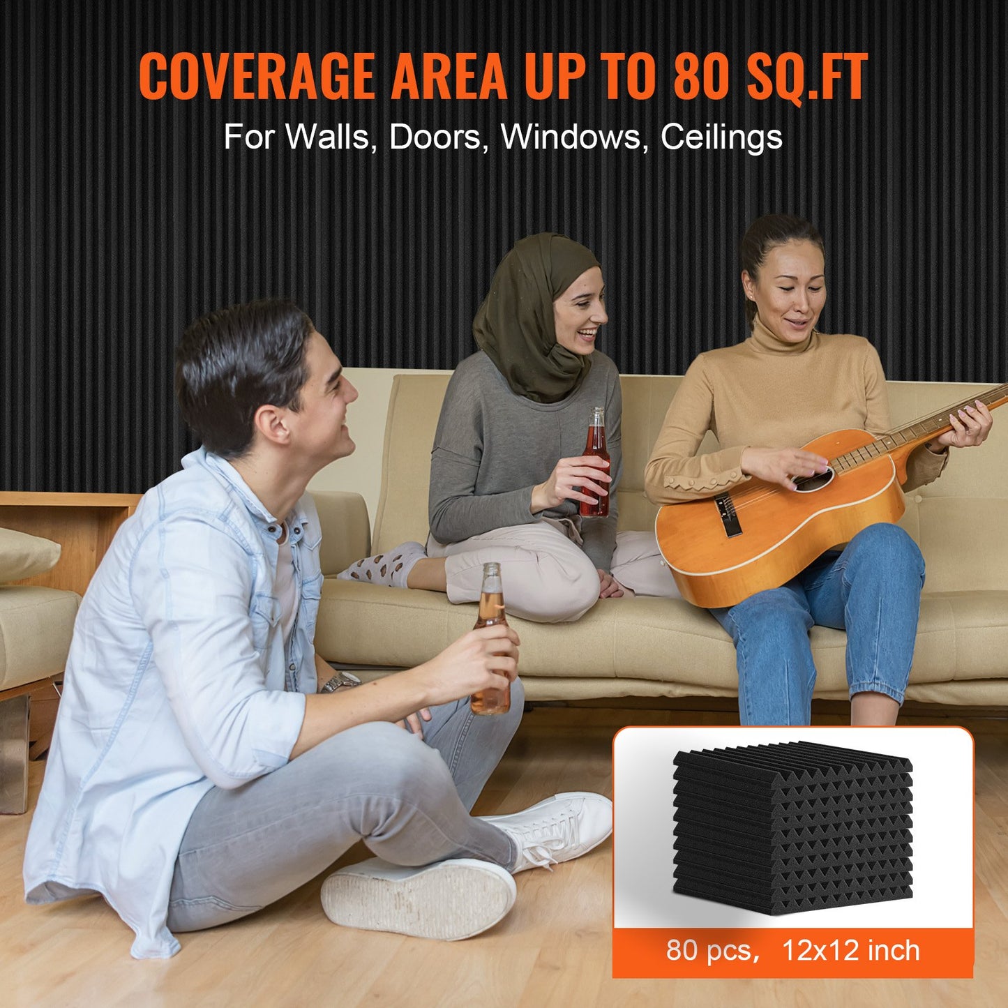 Akustiska skumpaneler 80-pack 12 x 12 x 1 tum för studiovägg och tak