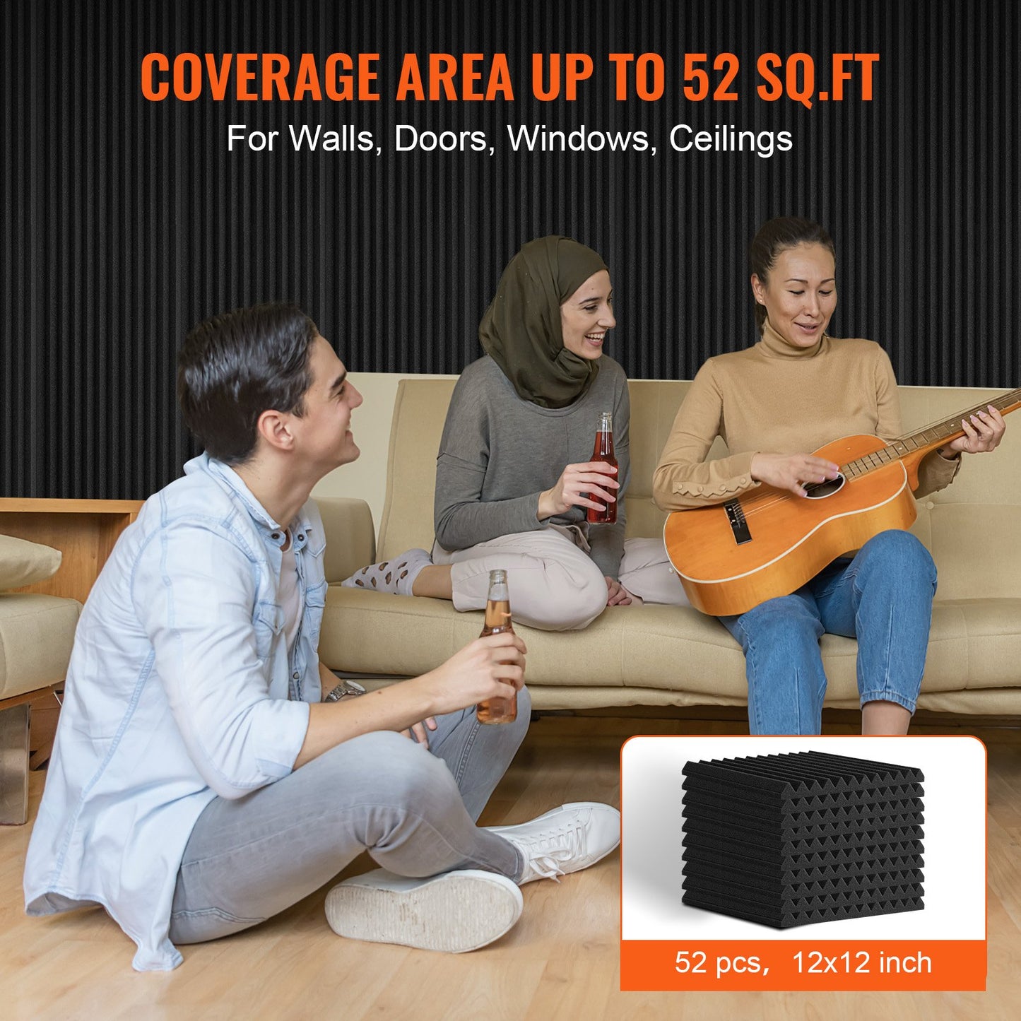 Akustiska skumpaneler 52-pack 12 x 12 x 1 tum för studiovägg och tak