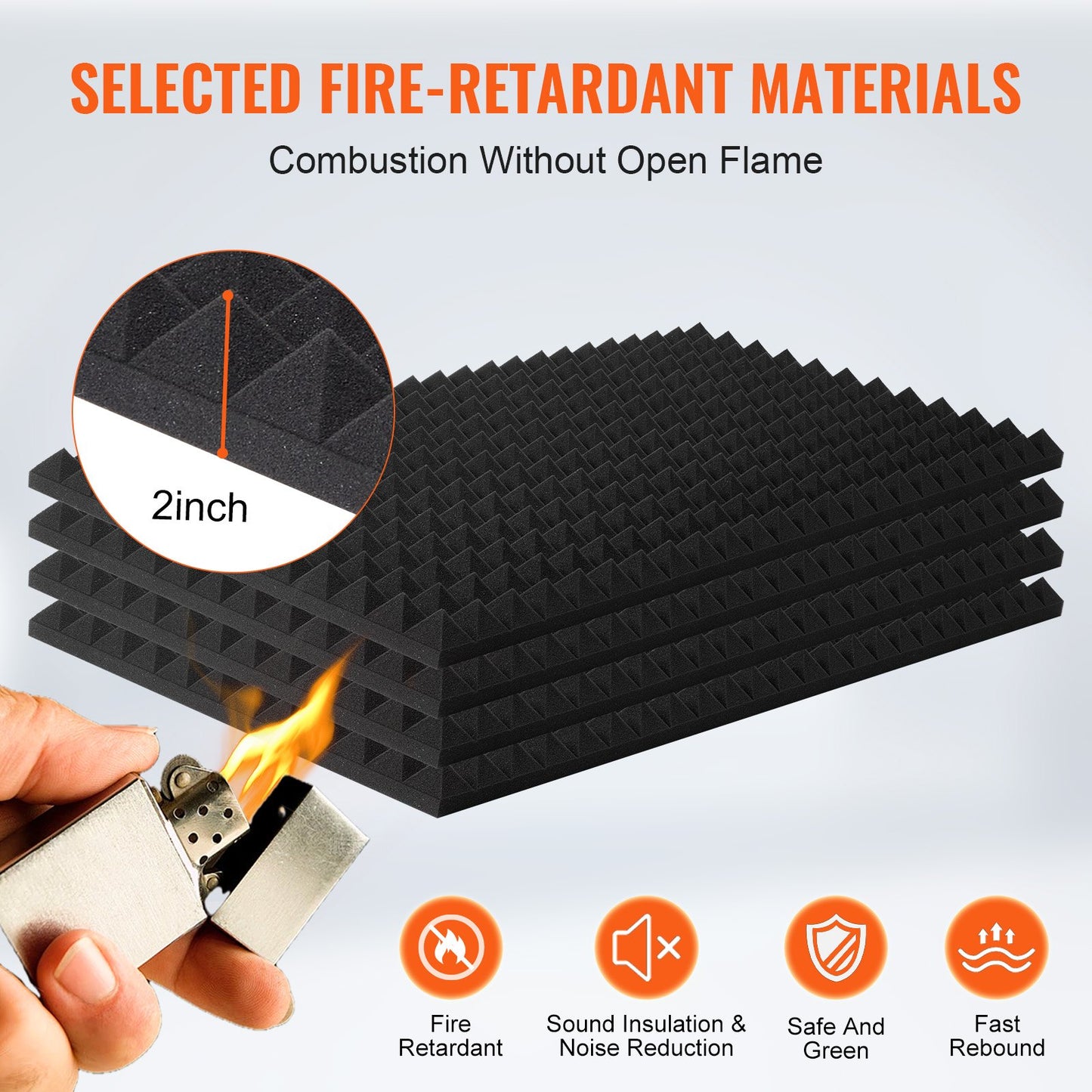 Akustikschaumplatten, 4er-Pack, 48 x 24 x 2 Zoll, für Studiowände und -decken