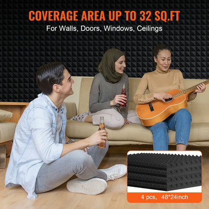 Akustikschaumplatten, 4er-Pack, 48 x 24 x 2 Zoll, für Studiowände und -decken